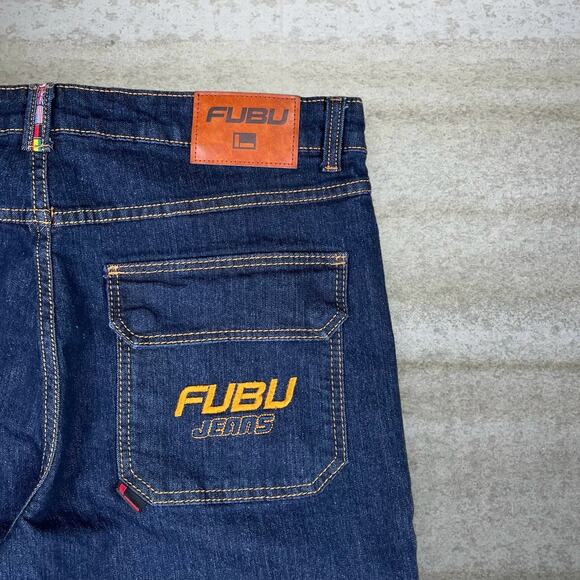 Vintage Y2K Fubu Skater Jeans 36x32 Regular Straight Fit Dark Wash Denim Rap - Picture 3 of 4